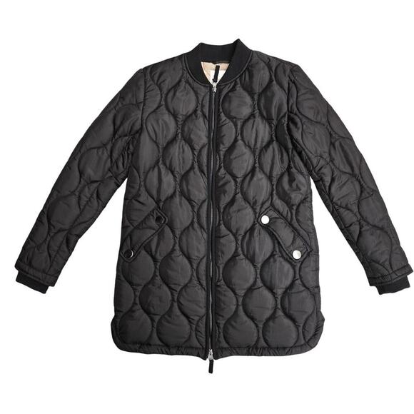 Anthropologie Avec Les Filles Women Black Quilted Longline Puffer Coat XS Bomber - Picture 1 of 12
